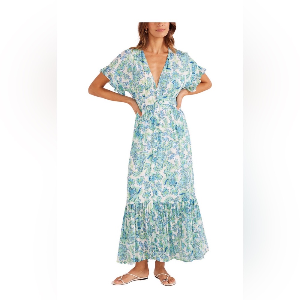 MinkPink Alessia Flutter Blue & Green Paisley Maxi Dress NWT size M